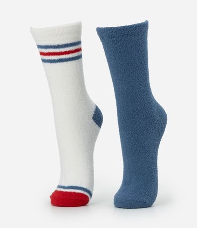 Kit 02 Medias Caña Larga en Chenille con Rayas