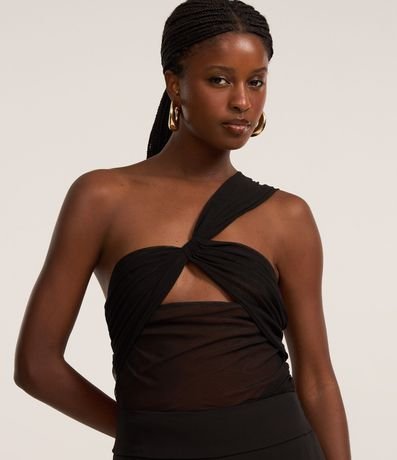 Body en Tule con Hombro Único y Nudo en el Busto