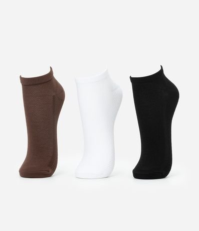 Kit 03 Medias Deportivas Caña Corta en Poliamida con Superfície Aireada