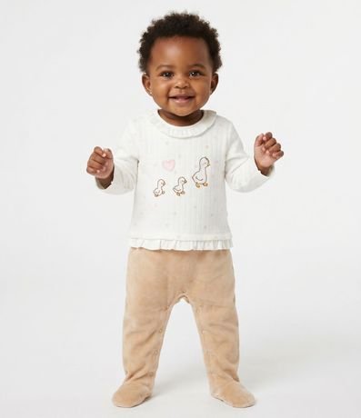 Mono Infantil Capitoneada con Patitos Bordados – Talle 0 a 18 Meses