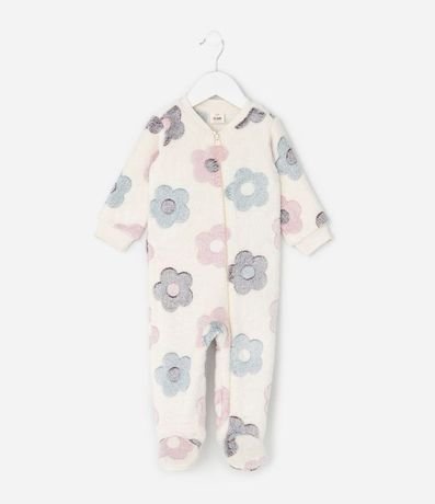 Mono Infantil en Fleece con Estampa de Flores - Talle RN a 18 Meses