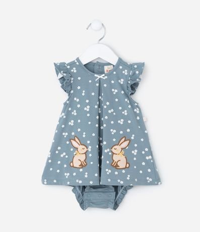 Vestido Body Infantil con Estampa de Lunares y Bordado Conejito – Talle 0 a 18 Meses