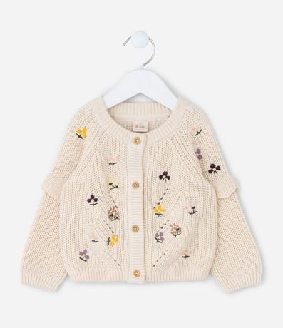 Cardigan Infantil en Efecto Punto con Bordado Floral – Talle 0 a 18 Meses 2