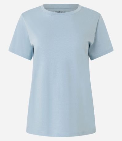 Blusa Alargada Básica en Algodón con Cuello Redondo y Manga Corta