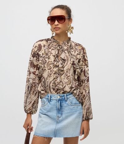 Bata Chiffon con Lazo en el cuello y Estampado Paisley