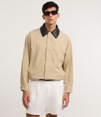 Campera Oversized en Sarga con Cuello en PU Tressê