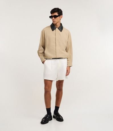 Campera Oversized en Sarga con Cuello en PU Tressê 2
