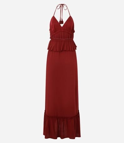 Vestido Largo con Volados y Escote en V en Viscosa 7