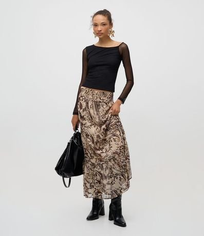 Falda Larga Evasé en Chiffon con Estampa Paisley