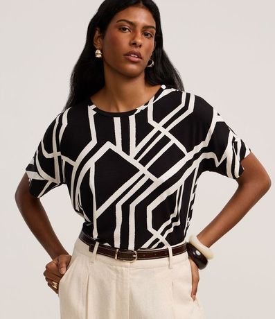 Blusa en Viscolycra con Cuello Redondo y Estampado Geométrico