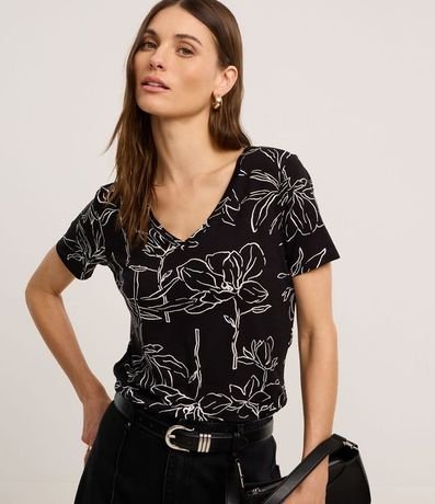 Blusa en Viscolycra con Cuello V y Estampa Floral
