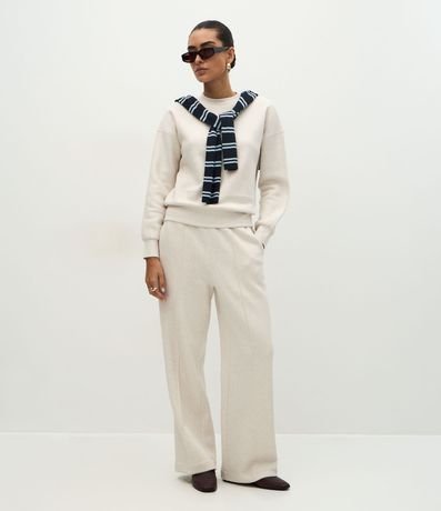 Pantalón Wide Legg en Algodón con Friso