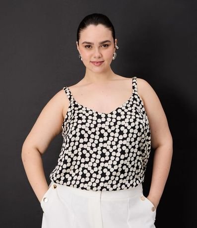 Musculosa en Crepé Satinado de Lunares con Bretel Ancho Curve & Plus Size