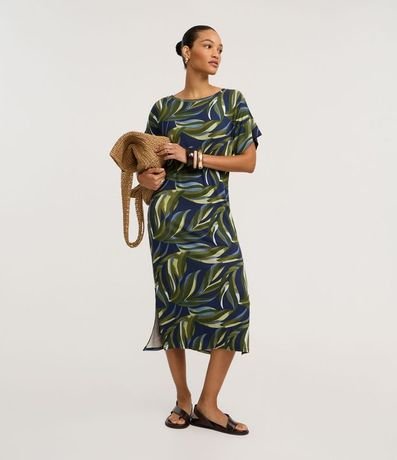Vestido Recto Midi en Viscolycra con Estampa Follaje