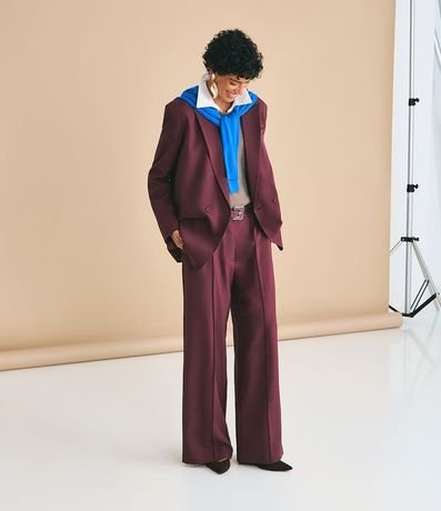 Pantalón Wide Leg en Sastrería con Cintura Liso y Pliegues Delanteros