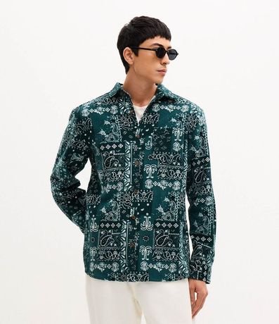 Camisa en Terciopelo con Botones y Estampa Paisley