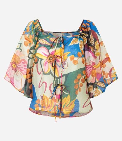 Blusa en Chiffon con Manga Godê y Estampa Floral 7