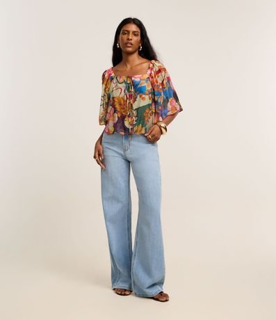 Blusa en Chiffon con Manga Godê y Estampa Floral 3