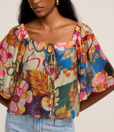 Blusa en Chiffon con Manga Godê y Estampa Floral 4
