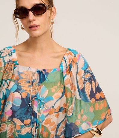 Blusa en Chiffon con Manga Amplia y Estampa Follaje 3