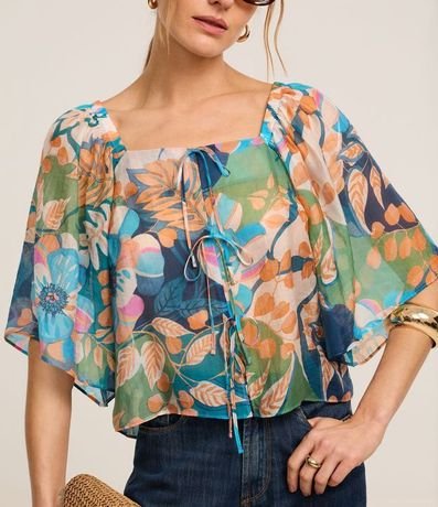Blusa en Chiffon con Manga Amplia y Estampa Follaje 4