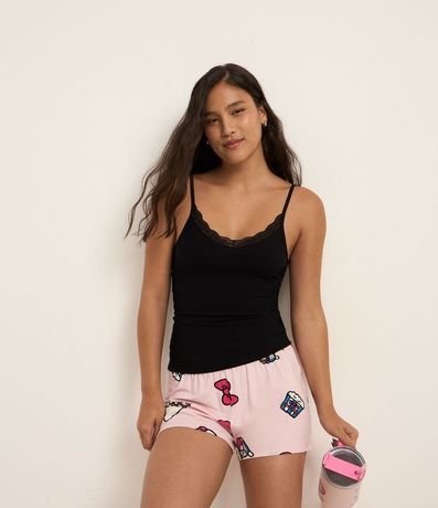Pijama Short Doll en Rib con Short Estampado Hello Kitty