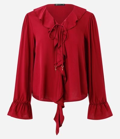 Blusa en Viscosa con Volados en el Escote y Puño 8