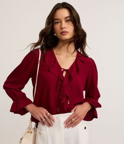 Blusa en Viscosa con Volados en el Escote y Puño 2