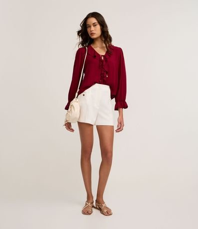 Blusa en Viscosa con Volados en el Escote y Puño 4