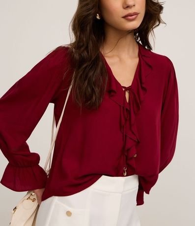 Blusa en Viscosa con Volados en el Escote y Puño 6
