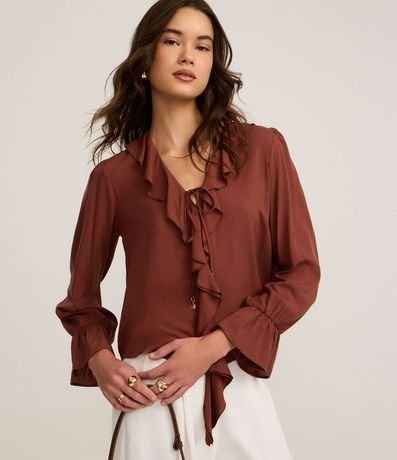 Blusa en Viscosa con Volados en el Escote y Puño 2