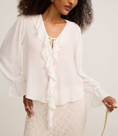 Blusa en Viscosa con Volados en el Escote y Puño 5