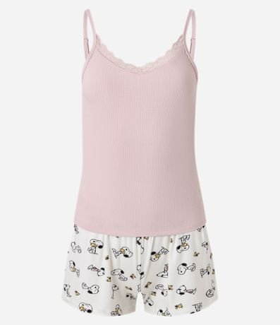 Pijama Short Doll en Rib con Short Estampado Snoopy 3