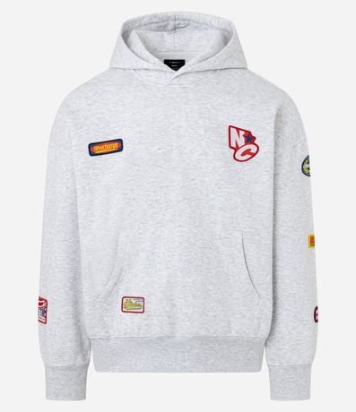 Buzo Boxy en Algodón con Fondo Melange y Patch Bordados