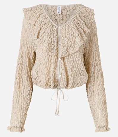 Blusa Bata en Encaje Texturizada con Volados en el Escote 8