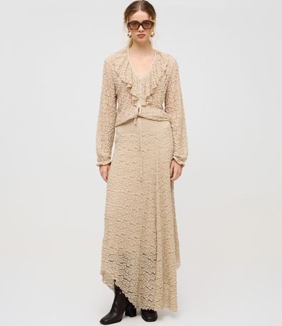 Blusa Bata en Encaje Texturizada con Volados en el Escote 2