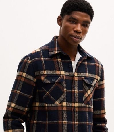 Campera Trucker en Franela con Estampado de Cuadros y Sherpa 4
