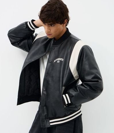 Campera Bomber en PU con Recortes y Bordado al Frente y en la Espalda 1