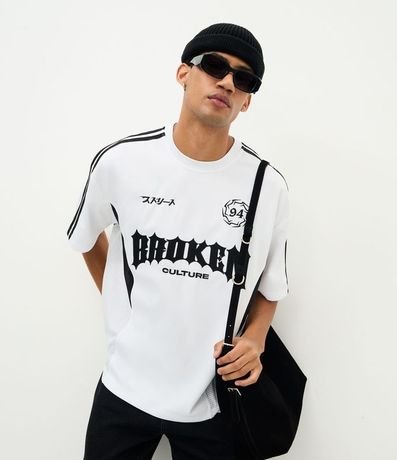 Remera Manga Corta en Tejido Sintético y Lettering Broken Culture