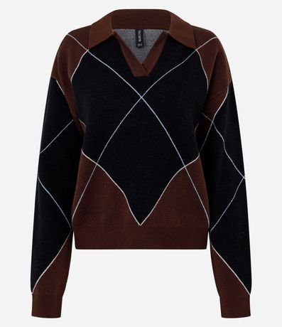 Buzo en Tejido Punto con Estampa Cuadros y Cuello Polo 4