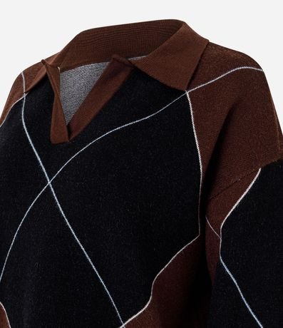 Buzo en Tejido Punto con Estampa Cuadros y Cuello Polo 5