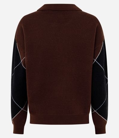 Buzo en Tejido Punto con Estampa Cuadros y Cuello Polo 6