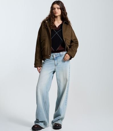 Buzo en Tejido Punto con Estampa Cuadros y Cuello Polo 2