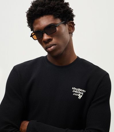 Remera Manga larga con Textura Waffle con Lettering 3