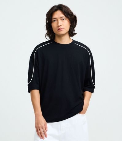 Remera Manga Corta en Algodón con Raya Contrastante en el Hombro