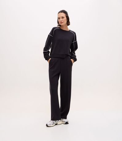 Pantalón Recto Deportivo en Modal con Cintura en Rib y Friso Contrastante 3