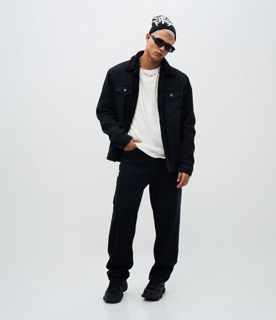 Chaqueta Masculina en Denim con Cuello Sherpa 2