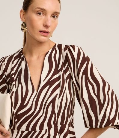 Blusa en Crepé con Manga Abullonada y Estampa Zebra