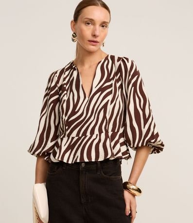 Blusa en Crepé con Manga Abullonada y Estampa Zebra 2