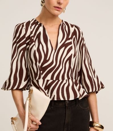Blusa en Crepé con Manga Abullonada y Estampa Zebra 4